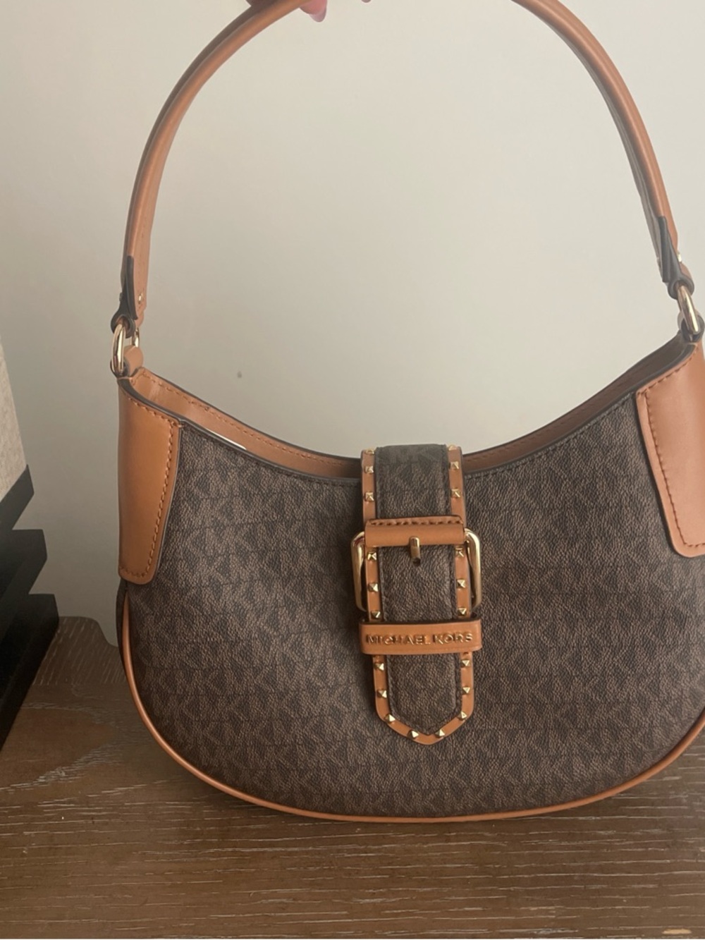 Michael Kors Brown Monogram Hobo with Tan Trim and Gold Hardware - Picture 3 of 3